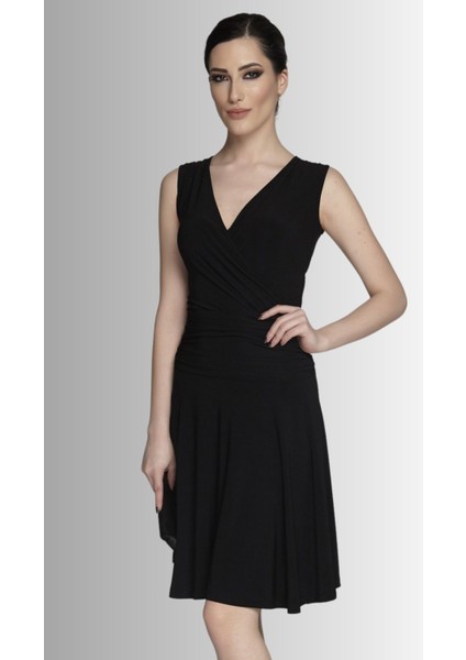 Kruvaze Yaka Hareketli Etek Detay Elbise Gündüz Gece Şıklığı 24L7540