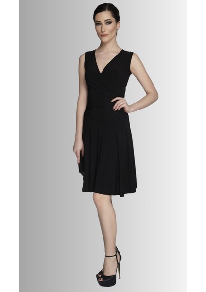 Kruvaze Yaka Hareketli Etek Detay Elbise Gündüz Gece Şıklığı 24L7540 fiyatları