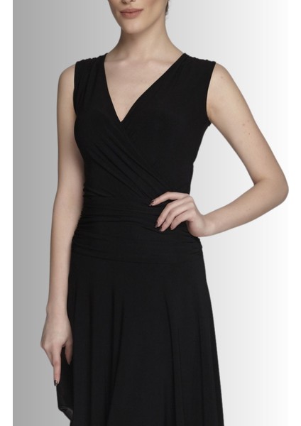 Kruvaze Yaka Hareketli Etek Detay Elbise Gündüz Gece Şıklığı 24L7540 modelleri