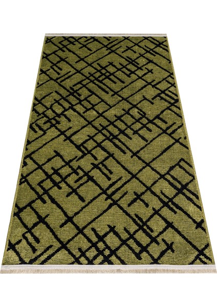 Harmony Yeşil Geometrik Etnik Modern Desenli Pamuk Hav Vermeyen Leke Tutmayan Kolay Temizlenen Yumuşak Makine Salon Yolluk Mutfak Halı fiyatları
