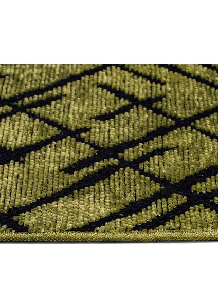 Harmony Yeşil Geometrik Etnik Modern Desenli Pamuk Hav Vermeyen Leke Tutmayan Kolay Temizlenen Yumuşak Makine Salon Yolluk Mutfak Halı modelleri