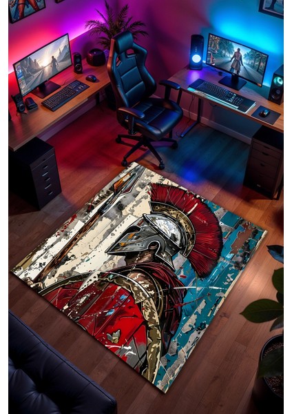 Spartalı Desenli Kaymaz Taban Makinede Yıkanabilir Gaming Oyuncu Gamer Genç Odası Halısı fiyatları