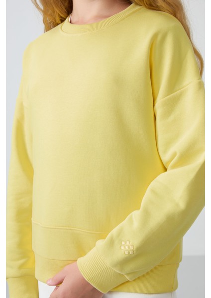 Sarı Pamuklu İçi Tüylü Yumuşak Dokulu Oversize Nakışlı Kız Çocuk Sweatshirt - 75150 fiyatları