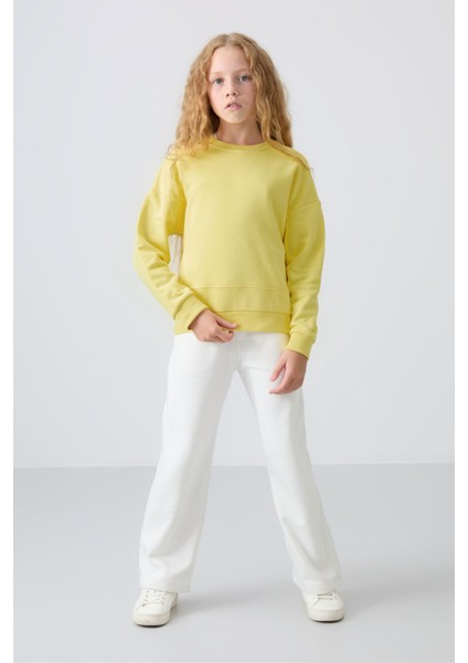 Sarı Pamuklu İçi Tüylü Yumuşak Dokulu Oversize Nakışlı Kız Çocuk Sweatshirt - 75150 fırsatları