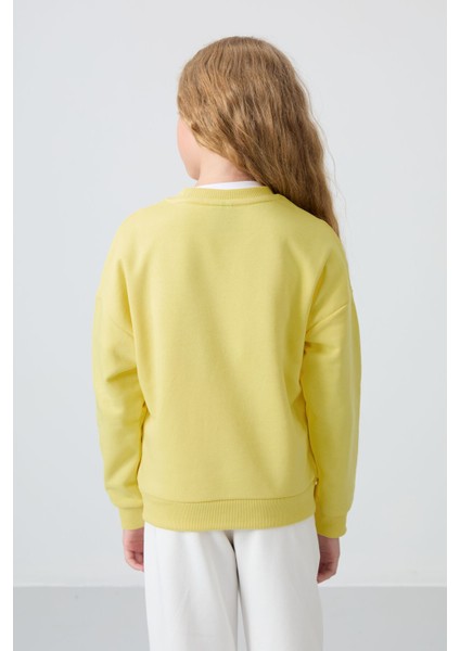 Sarı Pamuklu İçi Tüylü Yumuşak Dokulu Oversize Nakışlı Kız Çocuk Sweatshirt - 75150 indirimleri
