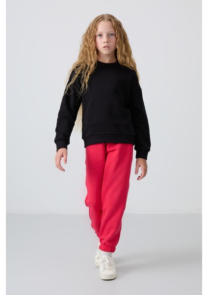 Siyah Pamuklu İçi Tüylü Yumuşak Dokulu Oversize Nakışlı Kız Çocuk Sweatshirt - 75150 fiyatları