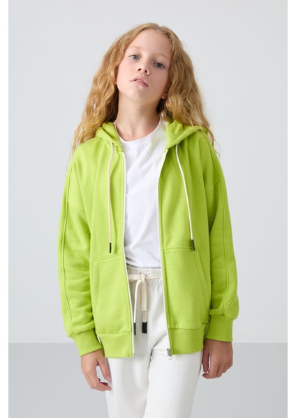 Lime Yeşil Pamuklu İçi Tüylü Yumuşak Dokulu Standart Fit Nakışlı Kız Çocuk Sweatshirt - 75149 fiyatları