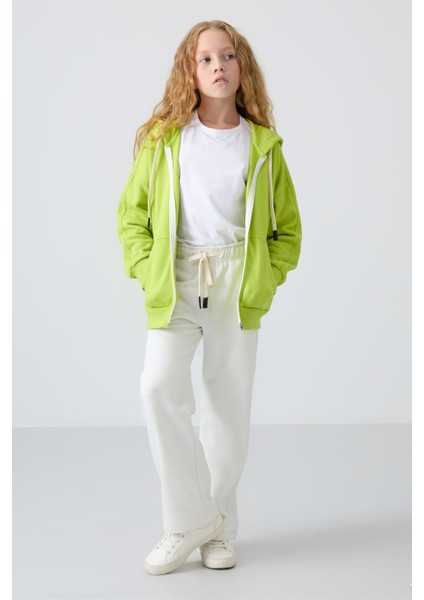 Lime Yeşil Pamuklu İçi Tüylü Yumuşak Dokulu Standart Fit Nakışlı Kız Çocuk Sweatshirt - 75149 fırsatları