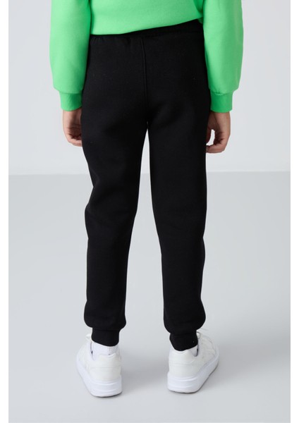 Siyah Pamuklu Kalın İçi Tüylü Standart Fit Nakışlı Erkek Çocuk Eşofman Alt - 11224 indirimleri