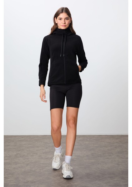 Siyah Kalın Yumuşak Dokulu Kapüşonlu Standart Fit Nakışlı Polar Kadın Sweatshirt -97287 fiyatları