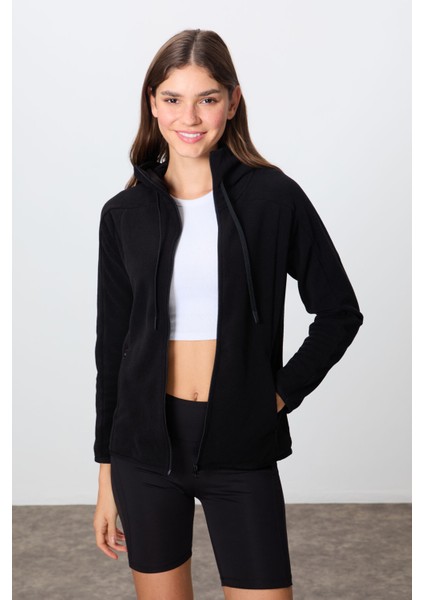 Siyah Kalın Yumuşak Dokulu Kapüşonlu Standart Fit Nakışlı Polar Kadın Sweatshirt -97287 fırsatları