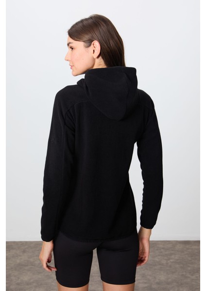 Siyah Kalın Yumuşak Dokulu Kapüşonlu Standart Fit Nakışlı Polar Kadın Sweatshirt -97287 indirimleri