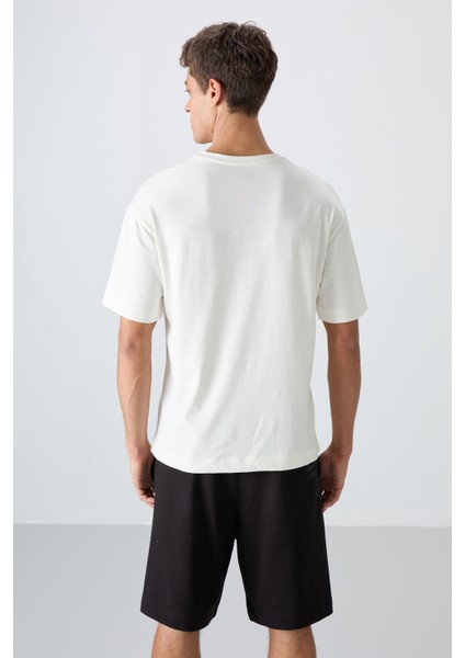 Tommy Life Ekru Pamuklu Kalın Yumuşak Dokulu Oversize Fit Baskılı Erkek T-Shirt - 88328 indirimleri