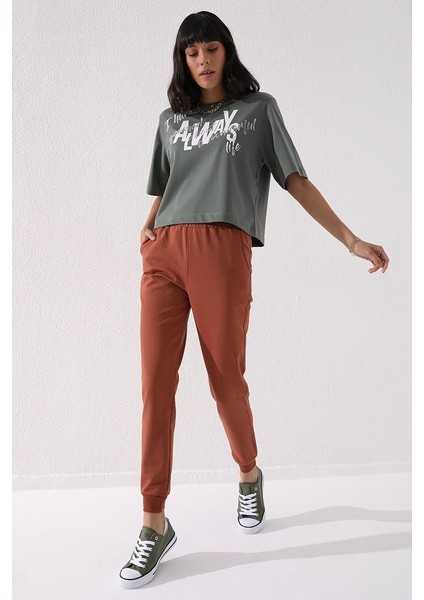 Tarçın Yüksek Bel Jogger Rahat Form Manşetli Kadın Eşofman Alt - 94561 modelleri