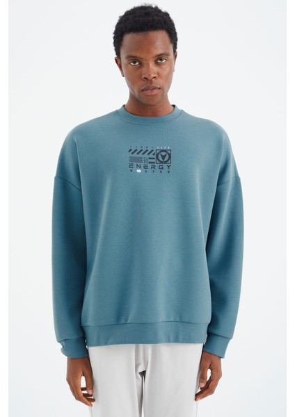 Orman Yeşili O Yaka Baskı Detaylı Rahat Kalıp Erkek Sweatshirt - 88284 fiyatları