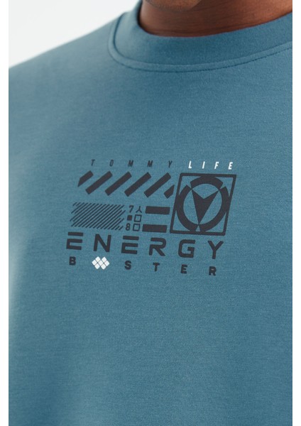 Orman Yeşili O Yaka Baskı Detaylı Rahat Kalıp Erkek Sweatshirt - 88284 modelleri