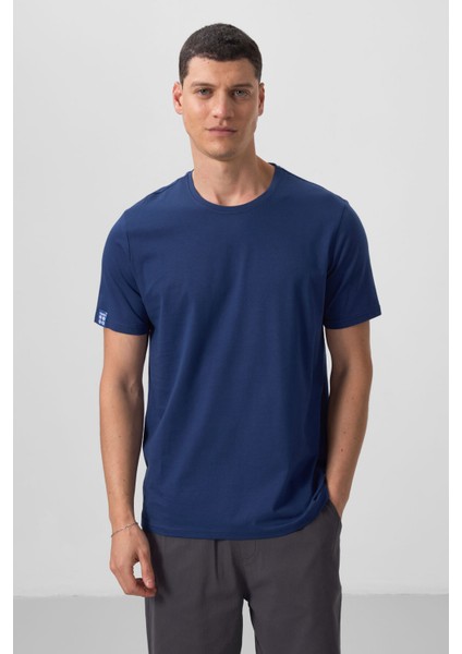 Tommy Life İndigo Erkek Basic Kısa Kol Standart Kalıp O Yaka T-Shirt - 87911