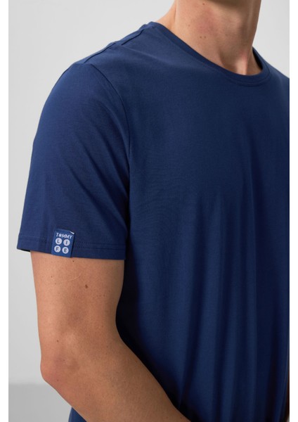 Tommy Life İndigo Erkek Basic Kısa Kol Standart Kalıp O Yaka T-Shirt - 87911 modelleri