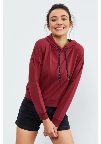 Bordo Uzun Kol Rahat Form Kapüşonlu Kadın Sweatshirt - 97115 indirimleri