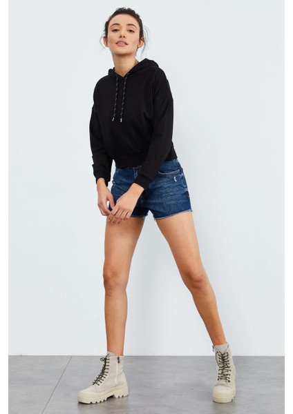 Siyah Uzun Kol Rahat Form Kapüşonlu Kadın Sweatshirt - 97115 fiyatları