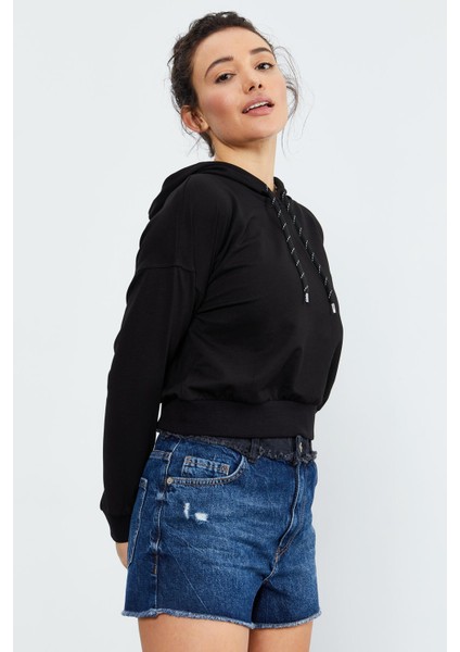 Siyah Uzun Kol Rahat Form Kapüşonlu Kadın Sweatshirt - 97115 indirimleri
