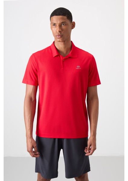 Kırmızı Logo Baskılı Standart Kalıp Polo Yaka Aktif Spor Erkek T-Shirt - 88252