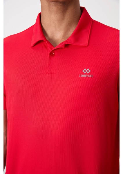 Kırmızı Logo Baskılı Standart Kalıp Polo Yaka Aktif Spor Erkek T-Shirt - 88252 modelleri