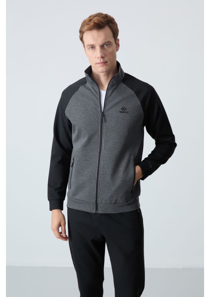 Antrasit - Siyah Dik Yaka Çift Renk Rahat Form Klasik Paça Erkek Eşofman Takımı - 85113 fırsatları