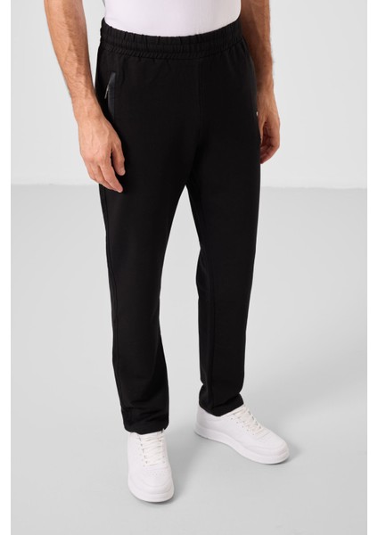 Siyah Fermuar Cepli Dar Kalıp Klasik Paça Erkek Eşofman Alt - 84649