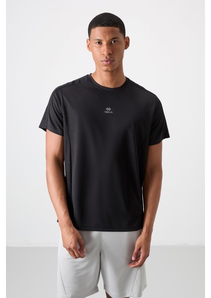 Tommy Life Siyah Polyester Nefes Alan Dokulu Ince Esnek Standart Fit Erkek Performans T-Shirt - 88390