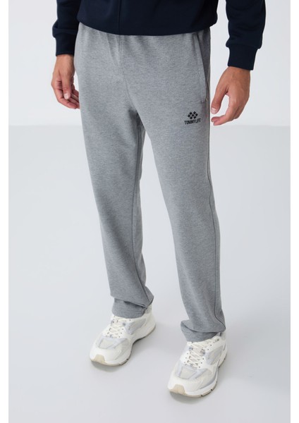 Gri Melanj Fermuar Cepli Dar Kalıp Klasik Paça Erkek Eşofman Alt - 84669