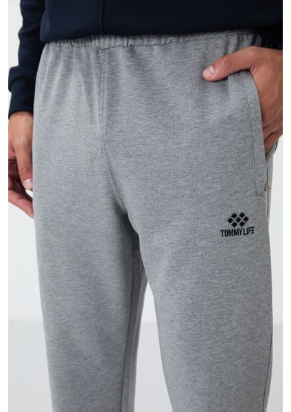 Gri Melanj Fermuar Cepli Dar Kalıp Klasik Paça Erkek Eşofman Alt - 84669 fırsatları