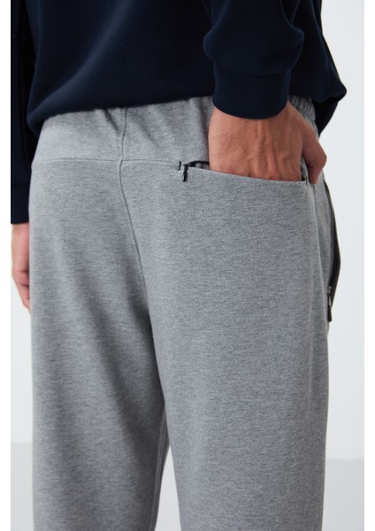 Gri Melanj Fermuar Cepli Dar Kalıp Klasik Paça Erkek Eşofman Alt - 84669 indirimleri