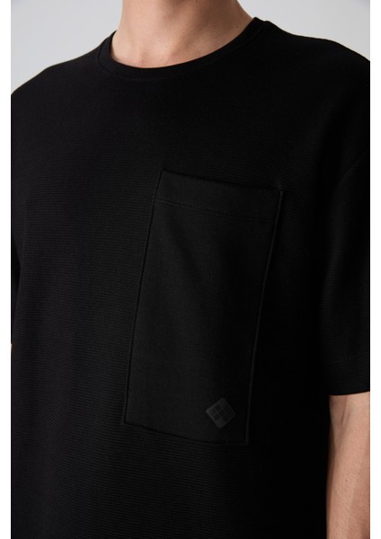 Tommy Life Siyah Pamuklu Kalın Yüzeyi Dokulu Oversize Fit Basic Erkek T-Shirt - 88341 modelleri