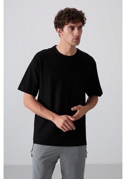 Tommy Life Siyah Pamuklu Kalın Yüzeyi Dokulu Oversize Fit Basic Erkek T-Shirt - 88341 fırsatları