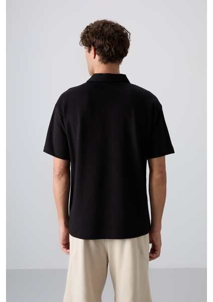 Tommy Life Siyah Pamuklu Kalın Yumuşak Dokulu Oversize Fit Basic Polo Yaka Erkek T-Shirt - 88327 indirimleri