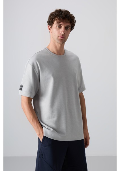 Taş Pamuklu Kalın Yüzeyi Dokulu Oversize Fit Basic Erkek T-Shirt - 88339