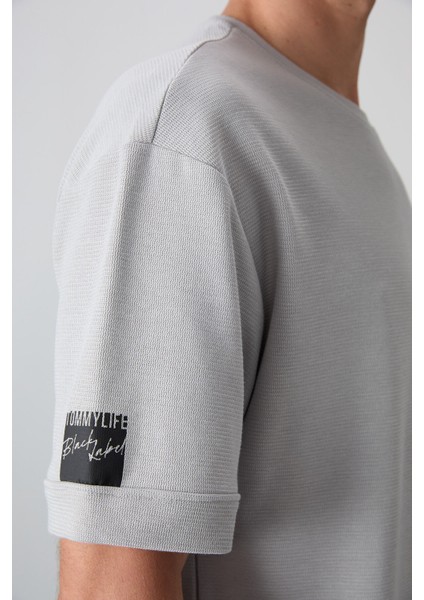 Taş Pamuklu Kalın Yüzeyi Dokulu Oversize Fit Basic Erkek T-Shirt - 88339 modelleri