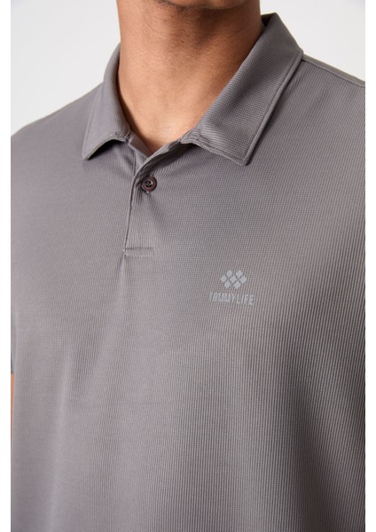 Koyu Gri Logo Baskılı Standart Kalıp Polo Yaka Aktif Spor Erkek T-Shirt - 88252 modelleri