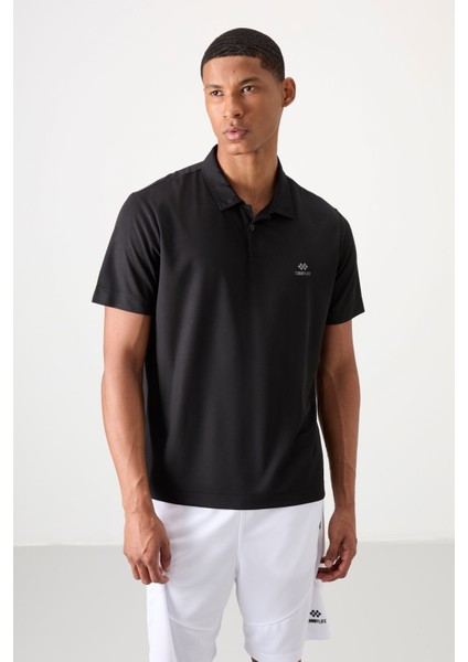 Siyah Logo Baskılı Standart Kalıp Polo Yaka Aktif Spor Erkek T-Shirt - 88252 fırsatları