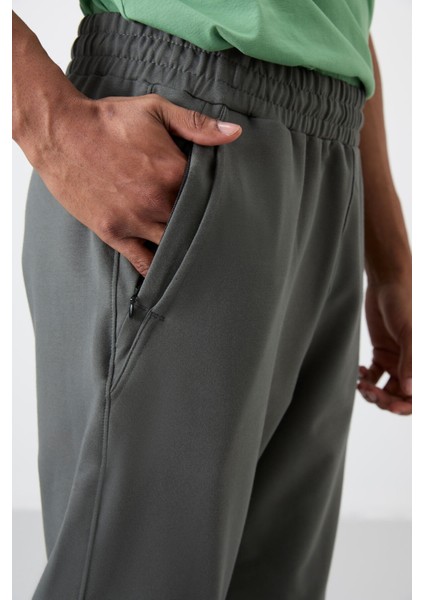 Haki Pamuk Yumuşak Dokulu Standart Fit Nakışlı Erkek Eşofman Alt - 82133 fiyatları