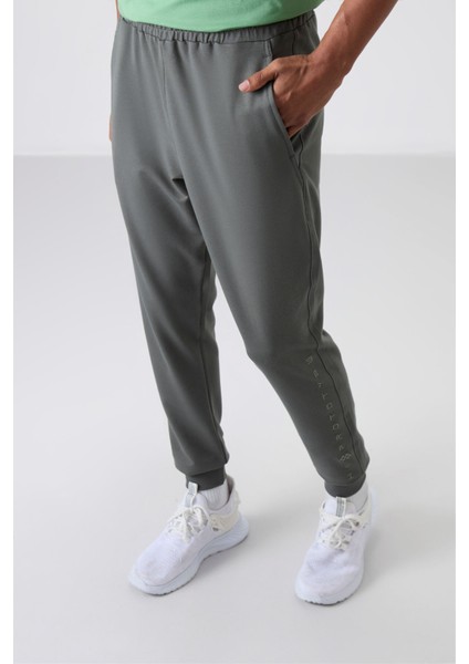 Haki Pamuk Yumuşak Dokulu Standart Fit Nakışlı Erkek Eşofman Alt - 82133 fırsatları