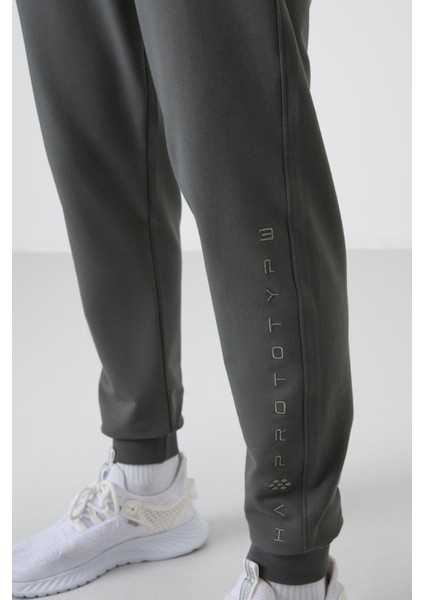 Haki Pamuk Yumuşak Dokulu Standart Fit Nakışlı Erkek Eşofman Alt - 82133 indirimleri