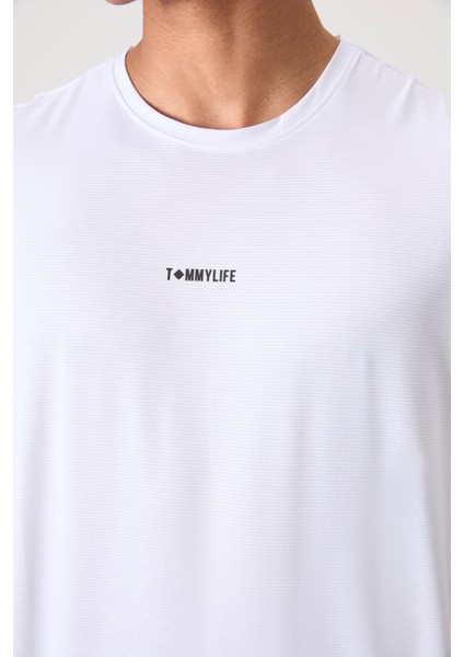 Tommy Life Beyaz Polyester Nefes Alan Dokulu Ince Esnek Standart Fit Erkek Performans T-Shirt - 88384 modelleri
