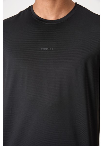 Tommy Life Siyah Polyester Nefes Alan Dokulu Ince Esnek Standart Fit Erkek Performans T-Shirt - 88384 modelleri