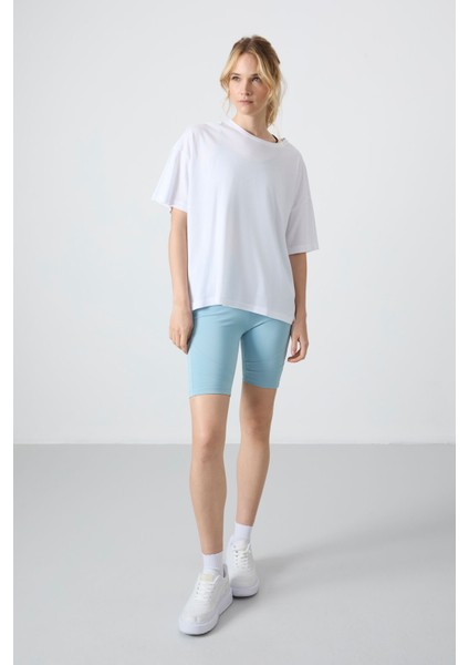 Tommy Life Beyaz Penye Modal Yumuşak Tuşeli Oversize Fit Basic Kadın T-Shirt- 97285 fırsatları