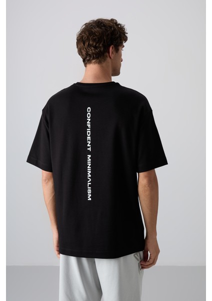 Tommy Life Sıyah/beyaz Pamuklu Kalın Yumuşak Dokulu Oversize Fit Baskılı Erkek T-Shirt - 88321 indirimleri