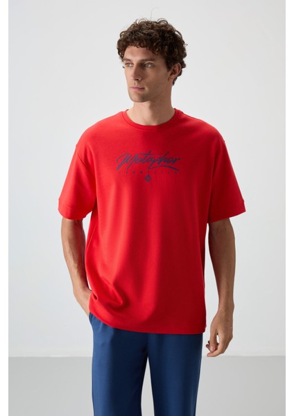 Fiesta-Parlament Pamuklu Kalın Yumuşak Dokulu Oversize Fit Baskılı Erkek T-Shirt - 88320