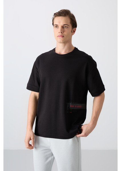 Tommy Life Siyah Pamuklu Kalın Yumuşak Dokulu Oversize Fit Baskılı Erkek T-Shirt - 88322 fırsatları
