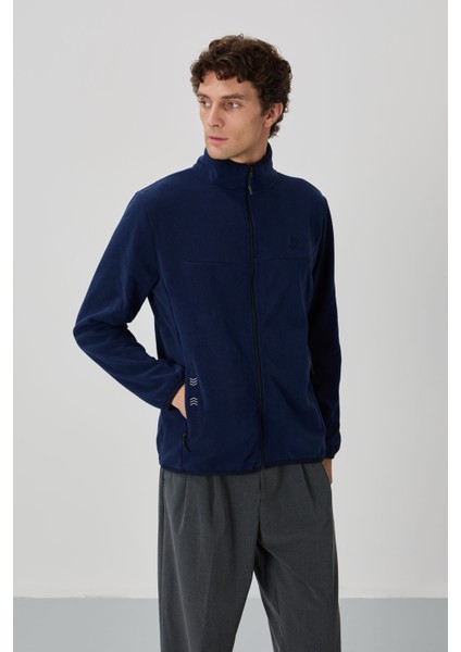 İndigo Yazı Nakışlı Dik Yaka Fermuarlı Standart Kalıp Erkek Sweatshirt Polar - 87992 fiyatları